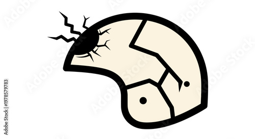 A broken football helmet with cracks and an eye protruding from the left side is shown in a damaged state on a plain background.