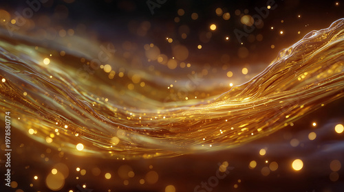 Golden Luminescence: Abstract golden streams flow across a dark background, evoking a sense of ethereal beauty and dynamic movement. Capturing the interplay of light, shadow, and form.