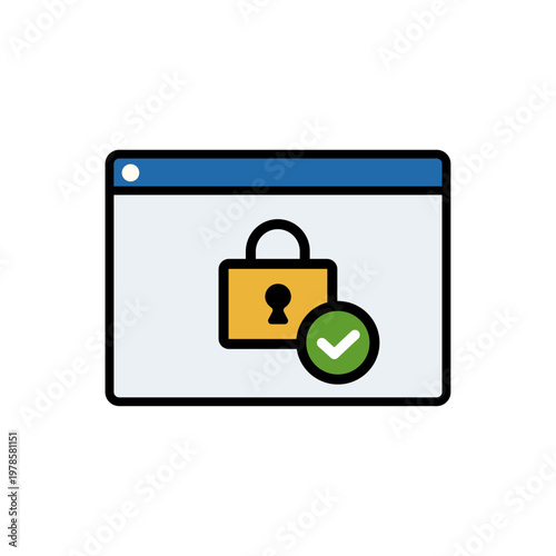 Webセキュリティ認証完了アイコン（線画ありカラー） – シンプルWeb操作アイコンシリーズ