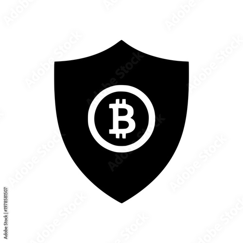 Bitcoin safety shield black white icon 