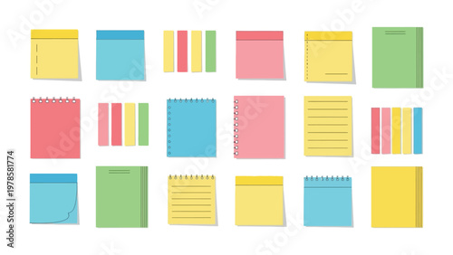 Sticky Notes Array: A colorful arrangement of sticky notes, perfect for jotting down memos, ideas, or reminders. This image is ideal for illustrating creativity, planning, and organization.