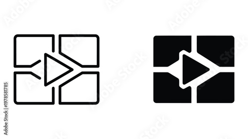 Contrast comparison of a directional logic gate symbol in white and black backgrounds