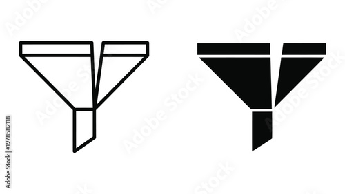 Comparison of filled and unfilled funnel and hourglass shapes in black and white