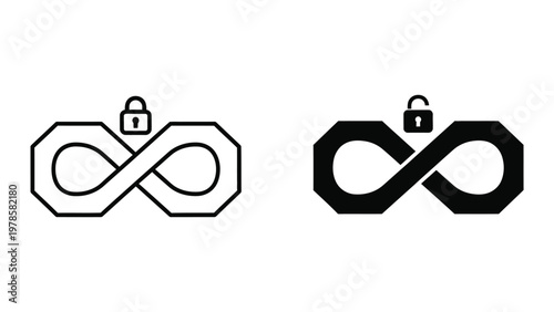 Contrast of secure infinity symbols with padlock icons in different styles