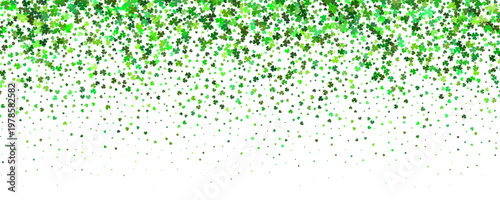 St. Patrick's Day background with green falling down clover leaves and place for your text. Holiday shamrock template. Vector illustration