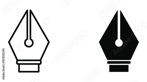 Contrast between outline and filled calligraphy pen symbols on white background