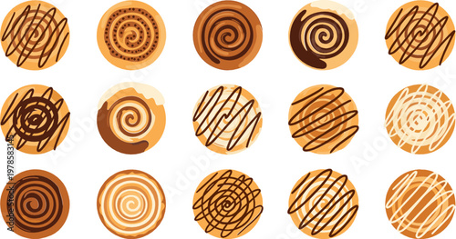Swirled Cookie Collection with Chocolate and Vanilla Designs – Vector Illustration Set