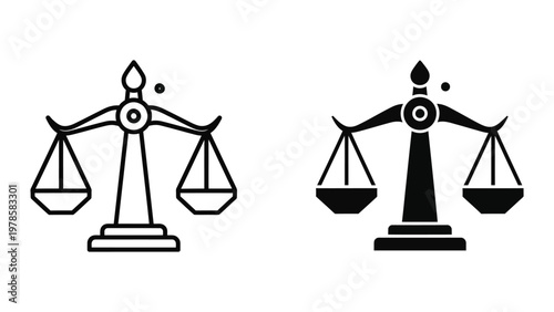 Contrast of traditional and modern justice scales iconography