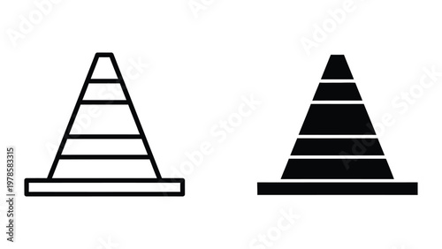 Comparison of outlined and filled layered triangular shapes with bases