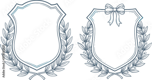 Vintage Heraldic Crest and Emblem with Decorative Laurel Leaves and Ribbon for Branding, Awards, Logos, and Certificates