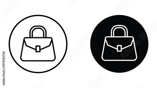 Contrasting handbag icons on different background circles