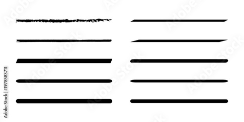 Collection of various black horizontal line strokes with different textures and widths