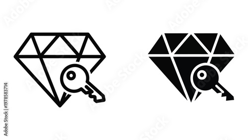 Contrasting geometric designs featuring a keyhole symbol within diamond shapes