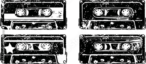 Vintage grunge cassette tapes set with distressed texture and retro audio design
