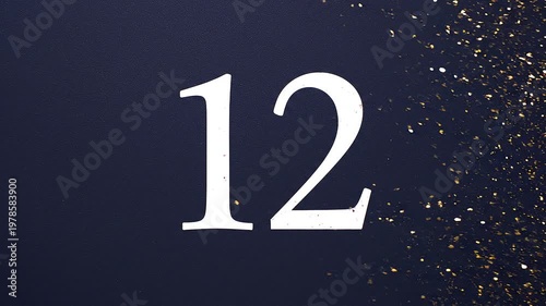 Gold Glitter Blow‑Away Reveal of Number 12 on Solid Background