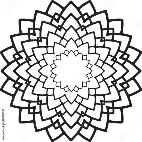 Black and White Floral Ornament for Coloring Book. Circular Zen Pattern for Meditation and Relaxation