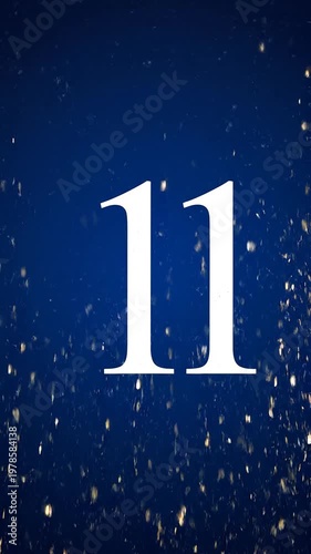 Gold Glitter Blow‑Away Reveal of Number 11 on Solid Background