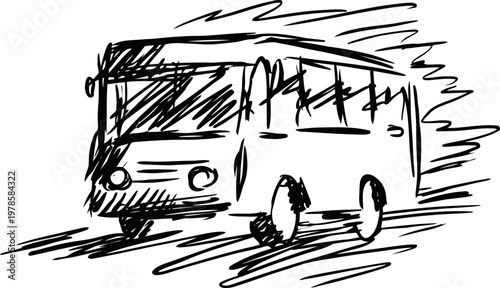 express bus sketch in motion with quick speed lines, urban transport, dynamic travel illustration