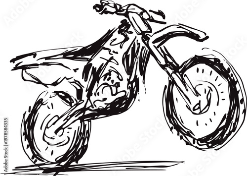 dynamic dirt bike sketch in motion, off road motorcycle illustration with rugged tires and handlebars