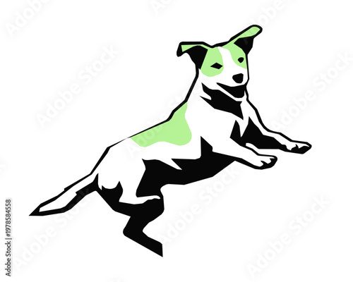 Active dog playing stencil silhouette vector illustration
