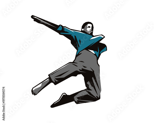 Jumping man stencil silhouette vector illustration, transparent background
