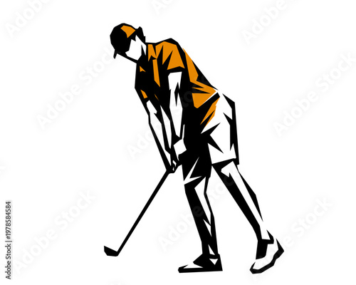 Male golfer swinging club stencil silhouette vector, transparent background
