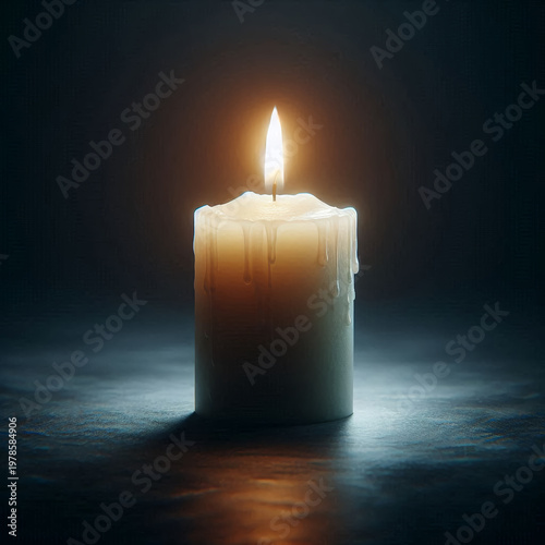 Single Candle Flame in Darkness as a Symbol of Remembrance, Loss and Eternal Memory