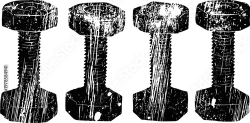 four heavy iron dumbbells with textured grip handles arranged in a row for strength training and fitness