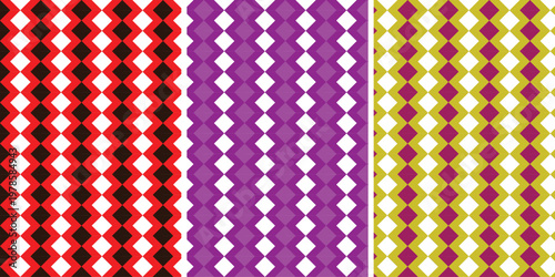 Abstract geometric patterns featuring vibrant color combinations and diamond shapes