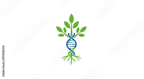 DNA helix with green leaves growing.