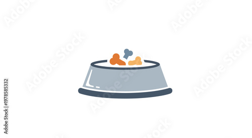 Dog food bowl with kibble.