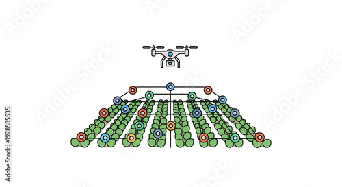 Drone flying over colorful crop fields.
