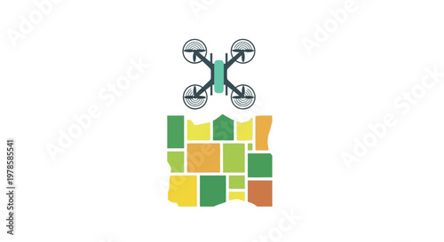 Drone flying over colorful city blocks.