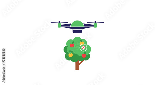 Drone flying over fruit tree.