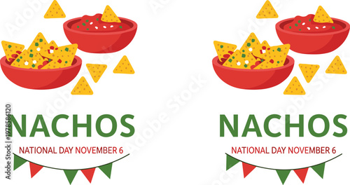 National Nacho Day Celebration with Colorful Nachos and Toppings in Fun Vector Style