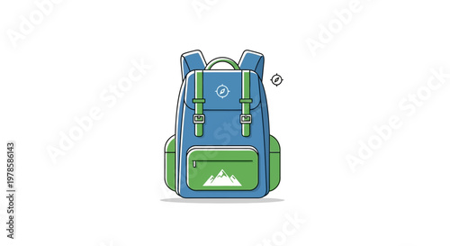 Blue and green hiking backpack luggage.