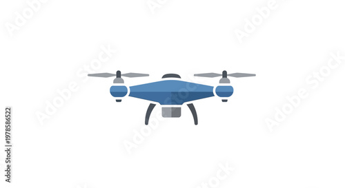 Blue drone with four propellers flying.