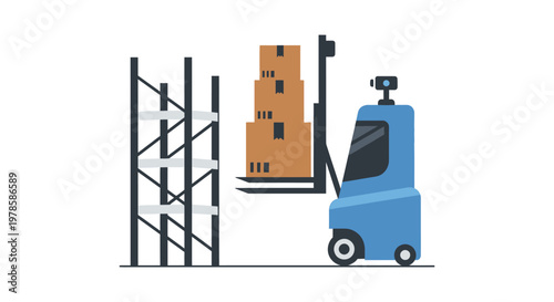 Blue Forklift Lifting Cardboard Boxes.