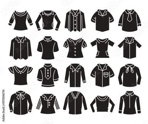 clothing, jacket, sweater and shirt icons set vector illustration