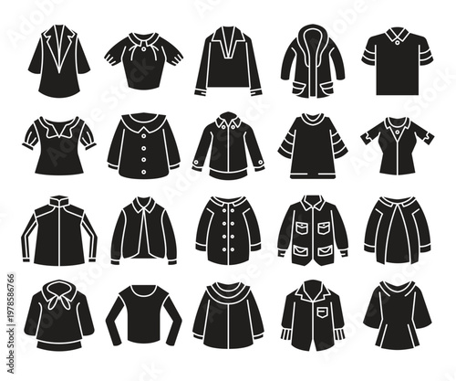 clothing, jacket, sweater and shirt icons set vector illustration
