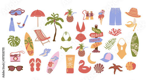 Beach Vacation Set. Tropical Accessories Activities