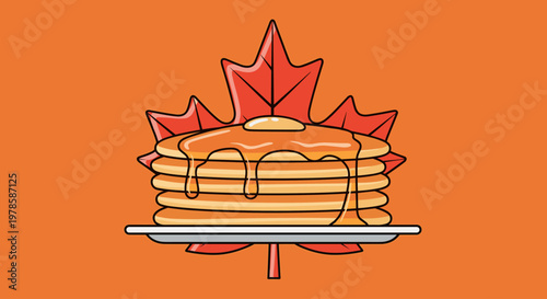 Stack of pancakes with syrup dripping.