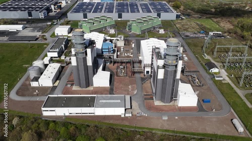 Aerial view of a modern gas power plant