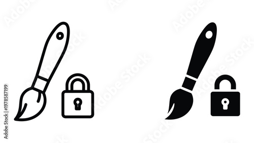 Contrasting paintbrush and lock icons in black and white styles