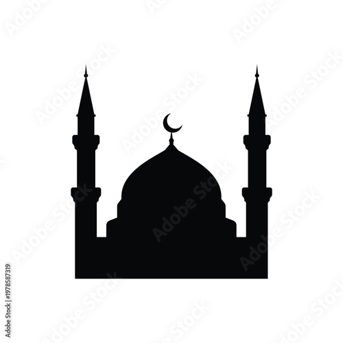 Mosque silhouette icon. Flat minimalist black silhouette mosque design.