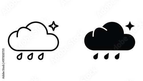 Contrasting depictions of a rainy cloud with a sparkle indicating a weather anomaly or magical twist