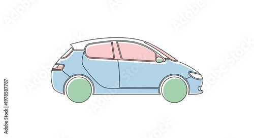 Fotografía Blue Car Side View Illustration.