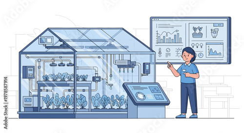 Modern greenhouse equipped with advanced technology and control, promoting agricultural efficiency