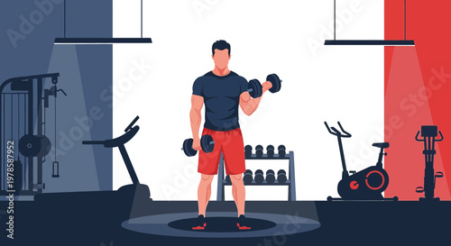 Modern gym ambiance showcasing weightlifting and various workout machines with vibrant colors