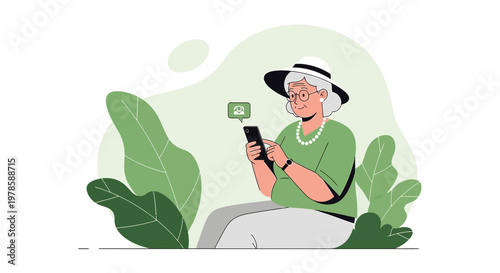 Modern senior woman engaging with technology for communication and connection outdoors